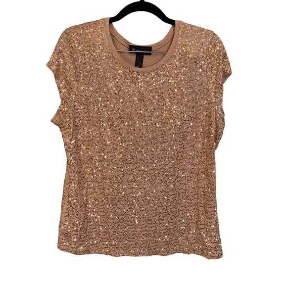 INC International Concept Blouse Top XL Gold All Over Sequins Short Sleeve Party - Picture 1 of 6